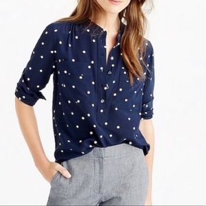 J. Crew Navy Blue Polka Dot Relaxed Button-Front Blouse
